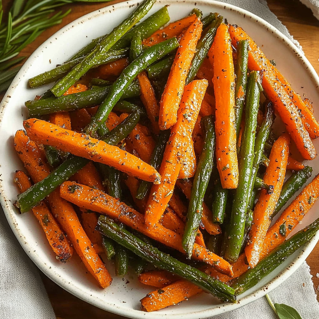Recipe preparation for roasted carrots and green beans