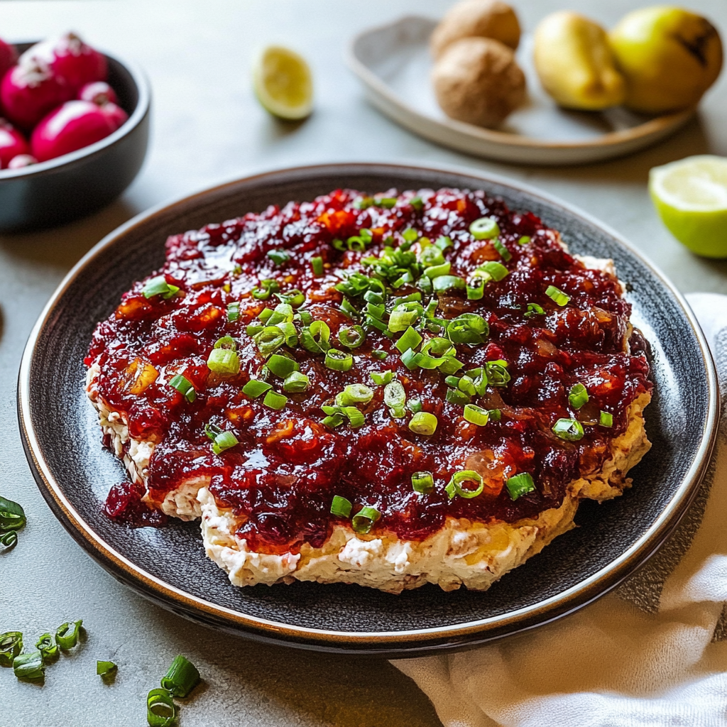 Recipe preparation for Cranberry and Jalapeño Cream Cheese Dip