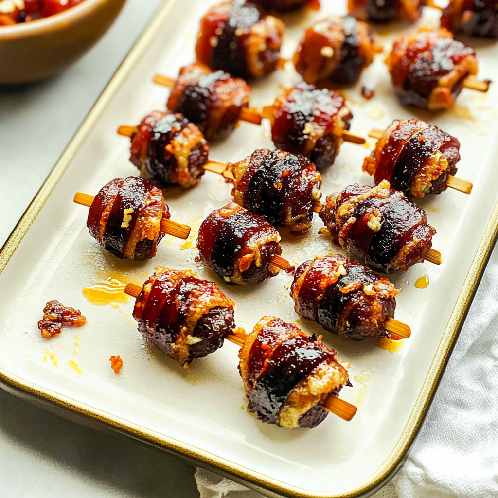 Recipe preparation for Bacon-Wrapped Dates Stuffed with Blue Cheese