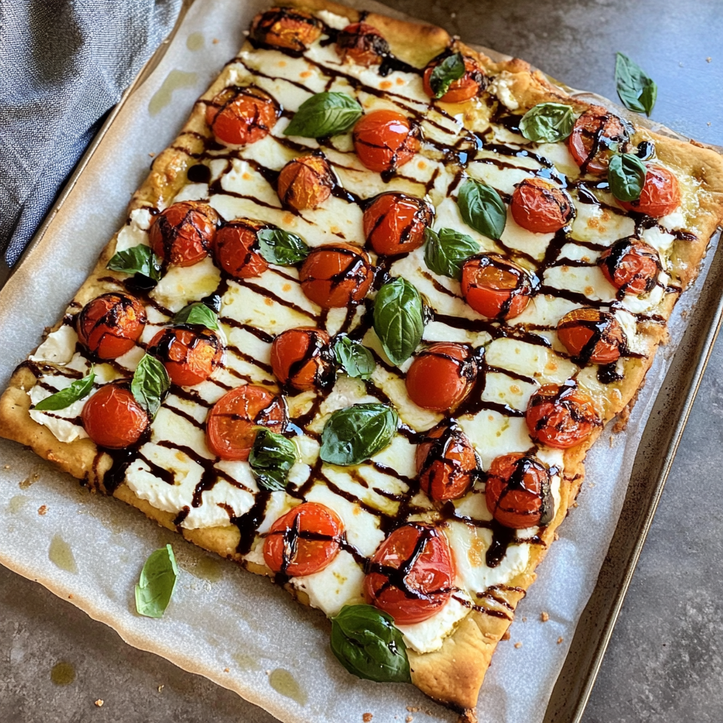 Recipe preparation for Caprese Flatbread with Balsamic Glaze