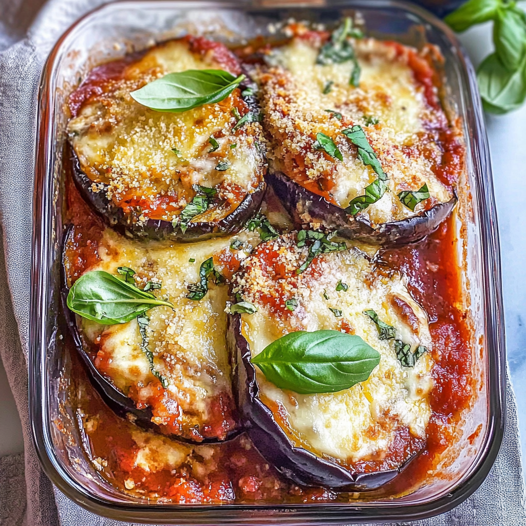 Recipe preparation for Eggplant Parmesan with Fresh Mozzarella