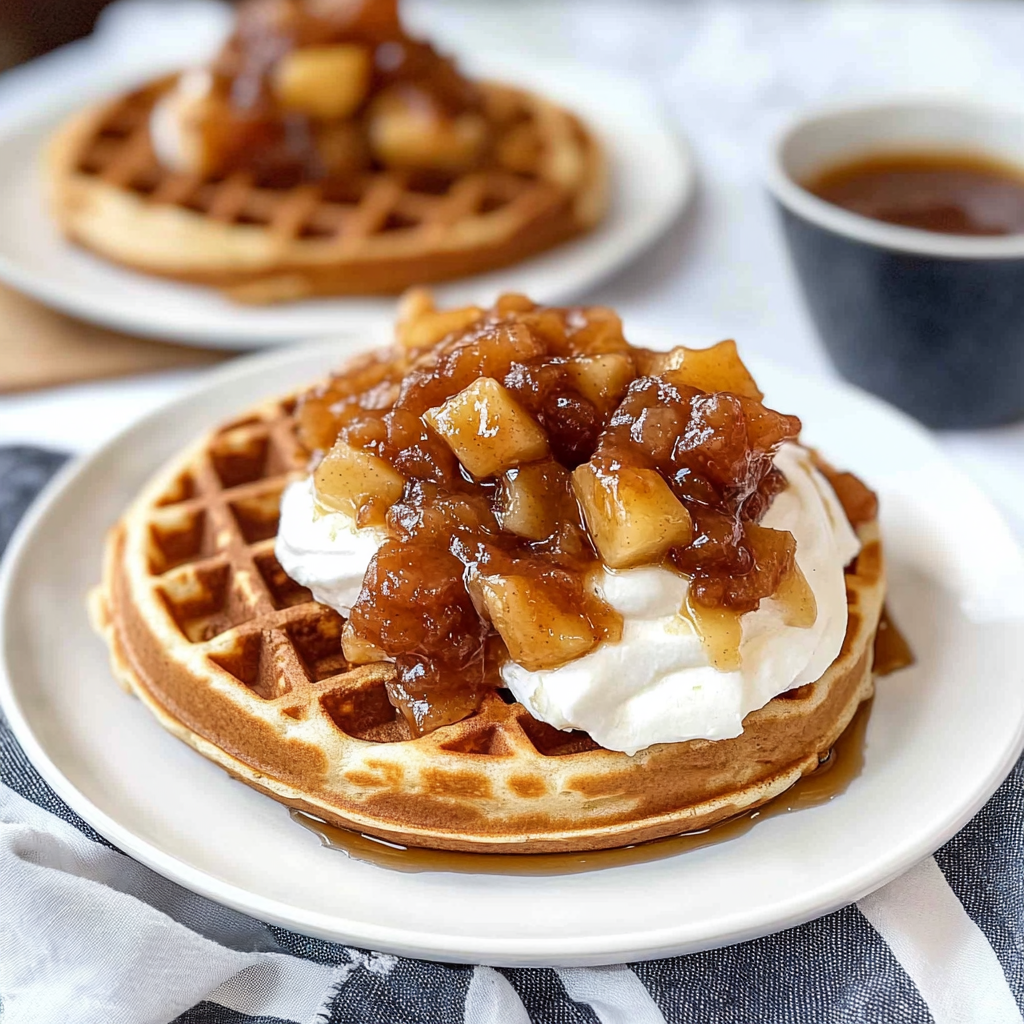 Recipe preparation for Belgian Waffles with Spiced Apple Compote